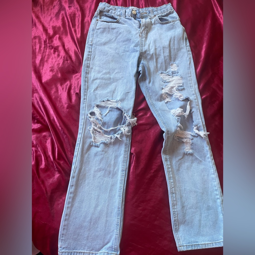 Blue savvy high waisted ripped jeans